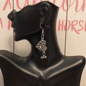 925 silver heart LOVE dangle earrings handmade new